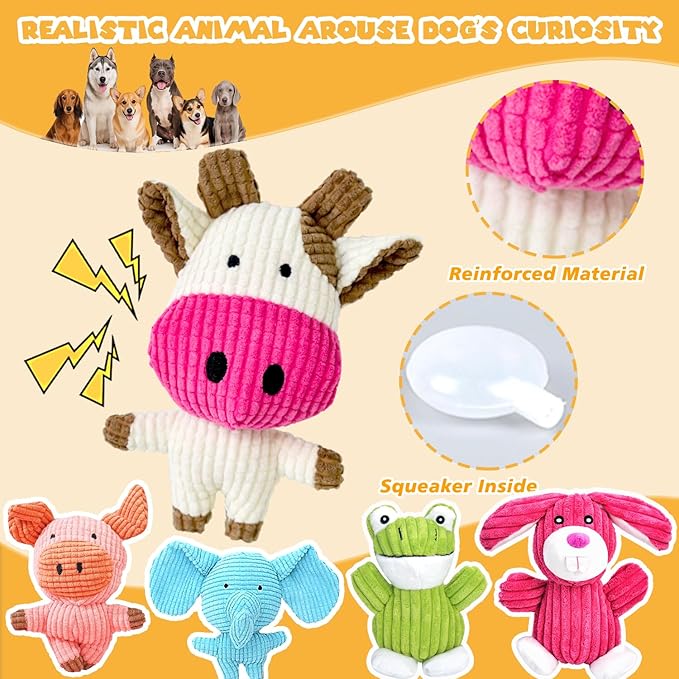 MRSOHRET 5 Pack Squeaky Dog Toys, Tough Stuffed Plush Puppy Tough Chew Toys, Durable Plush Animal Dog Toy for Large Small Medium Dogs to Keep Them Busy
