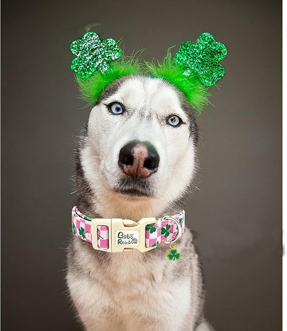 St Patrick's Day Dog Collar-Trefoil Spring Adjustable Cute Pet Collars Pink Soft Cotton Holiday Puppy Collar Geen Necklace Gift for Small Dogs