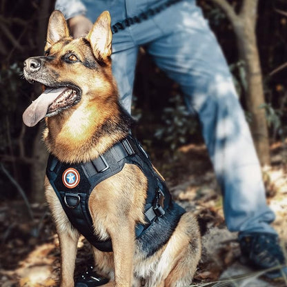 OneTigris Tactical Dog Harness Vest with Handle,Dog Harness for Large Dogs,No-Pull Service Dog Vest with Hook & Loop Panels,Adjustable Dog Vest Harness for Walking Hiking Training(Black,X-Large)