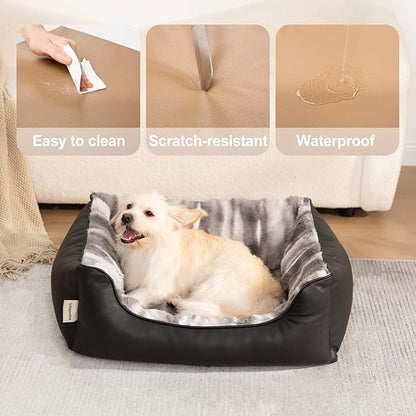 Rectangle Washable Orthopedic Dog Bed for Small, Medium Dogs, Soft Calming, Sleeping Puppy Bed Durable Pet Cuddler with Anti-Slip Bottom, S (24"x20"x10") (Black, Small) (Black, Small)