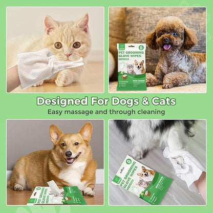 Vannon Extra Thick Pet Bathing Wipes for Dogs & Cats, Cleaning & Odor-Controlling Grooming Gloves, Nourish Fur Glove Wipes for Daily Care and Traveling, Rinse Free, Coconut Scent, 4 Pack, 24 PCS