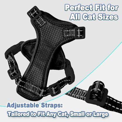 Cat Harness and Leash Set Escape Proof for Kitten Walking, Soft Adjustable Top Handle Vest Harnesses for Cats, Easy Control Breathable Reflective Small Medium Large, Black, XXS