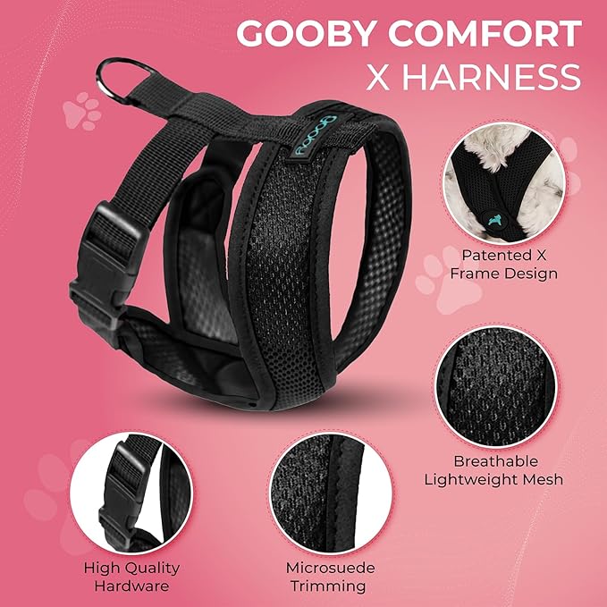 Gooby Comfort X Head In Harness - Black, Large - No Pull Small Dog Harness, Patented Choke-Free X Frame - Perfect on the Go Dog Harness for Medium Dogs No Pull or Small Dogs for Indoor and Outdoor Use