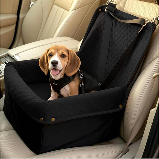 Wagora Dog Car Seat for Small Medium Dogs, Travel Pet Car Bed with Removable Waterproof Cover, Memory Foam Dog Booster Seats Up to 35 lbs, Safety Belt and Storage Pocket(Black)