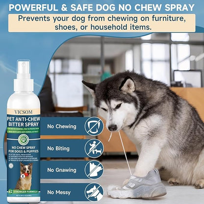 No Chew Spray For Dogs, Bitter Apple Spray For Dogs Stop Chewing Furniture, Shoes, Prevent Licking Bandages, No Alcohol & Trace, Safe Dog Training & Behavior Aids Spray, 6.76 FL Oz, Indoor & Outdoor