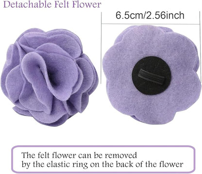 ARING PET Velvet Dog Collars, Purple Soft Pet Collar with Detachable Felt Flower Metal Buckle for Puppy Small Medium Large Boy Girl Dogs-S