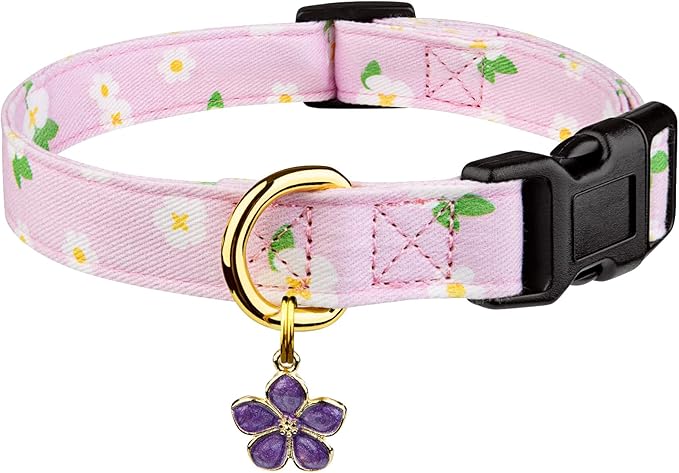 Cotton Handmade Dog Collar Cute and Distinctive Patterns Purple Flower with Pendant for Girl Boy Dogs Collars S