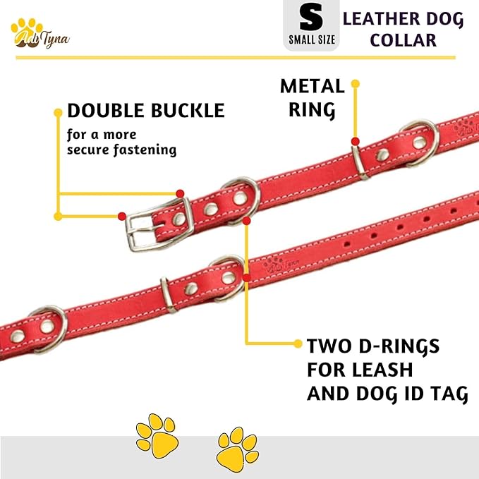 Heavy Duty Red Leather Dog Collar for Small Dogs- Soft and Strong Dog Collar for Puppy (Small: Fit 10" - 14.5" Neck, Red)