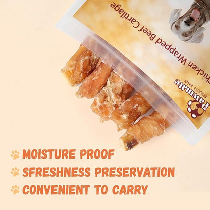 Pawmate Dog Treats Chicken Wrapped Beef Cartilage w/Calcium Supplement, Rawhide Free Dog Chews Long Lasting, Grain Free Healthy Training Treats Snacks for Small Medium Large Dogs, 12 Counts, 10.6 oz