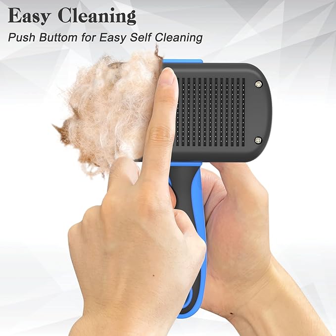 Dipoo Self-Cleaning Brush for Pet Deshedding - Skin-Friendly Grooming Tool for Dogs and Cats, Blue