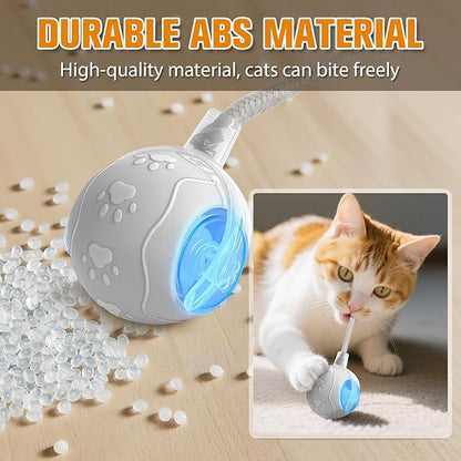 Maycserena Interactive Cat Toys for Indoor,Automatic Moving Electric Rolling Pet Ball,Smart Teasing Toy for Kitty,3 Modes and USB Rechargeable,Tail 2.0 Cat Feather Toy Gray