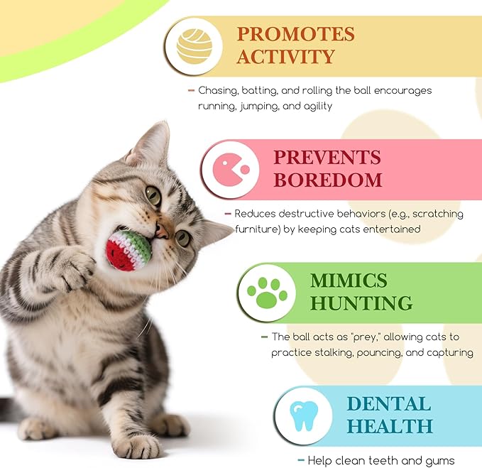 Cipsken 12 Pack Cat Toy Balls, Hand-Knitted Woolen Yarn Cat Balls Toy with Bell Inside, Interactive Kitty Toys for Indoor Kitten Teething, Chasing & Self Play(Fruit-Shaped)