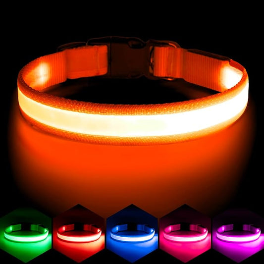Vizpet LED Dog Collar, Light Up Dog Collar Adjustable USB Rechargeable Super Bright Safety Light Glowing Collars for Small Dogs(Small,Orange)