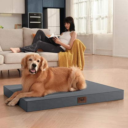Tail Stories Outdoor Dog Bed for Small Dogs, Waterproof Dog Crate Bed for Medium Dogs Cats, Orthopedic Egg Crate Foam Pet Bed with Washable Removable Oxford Cover, Grey