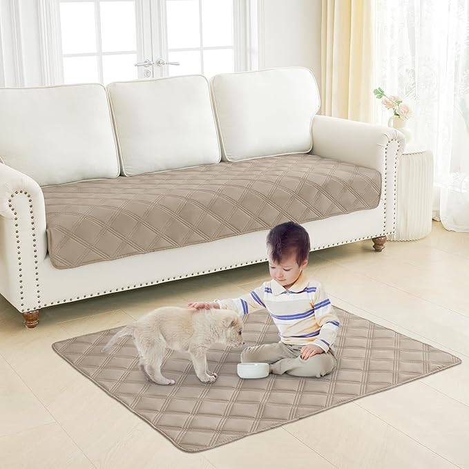 Smiry Waterproof Dog Bed Cover Blanket 52x82, Soft Reversible Pet Blanket, Washable Leakproof Cats Dogs Couch Cover for Sofa, Couch, Furniture, Lattice, Taupe/Taupe