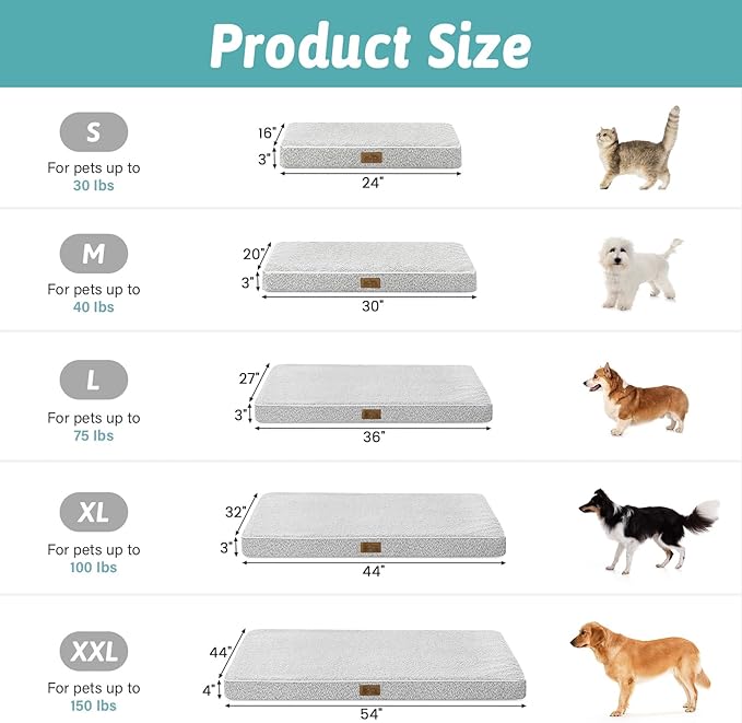 COZY KISS Dog Crate Bed for Small Size Dogs, Rectangular Orthopedic Cat Beds, Foam Anti-Slip Bottom Pet Mat with Washable Removable Cover, Suitable for Pet Up to 30 lbs, 24x16x3 inch, Grey