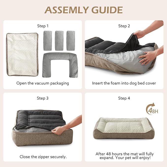 JOEJOY Extra Large Orthopedic Dog Beds Large Sized Dog, Extra Thick Supportive Big Dogs Bed with Sides, Ultra Soft Pet Bed Sofa, Beige, 48''x35''