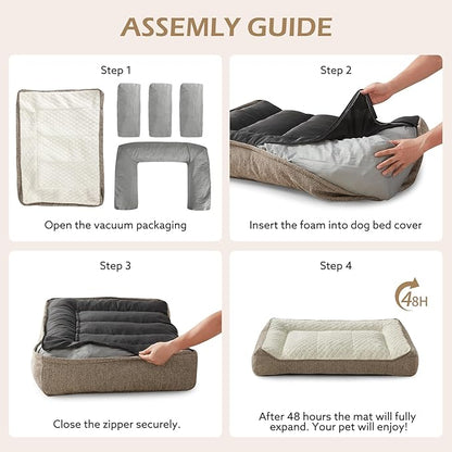 JOEJOY XL Orthopedic Dog Beds Large Sized Dog, Extra Thick Supportive Big Dogs Couch Bed with Sides, Ultra Soft Pet Bed Sofa for Large Dogs, Beige, 42inch