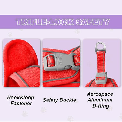 Cat Harness and Leash Set,Escape Proof Kitten Harness,Step in Adjustable Soft Lightweight,Easy Control,Reflective Strips Comfortable for Walking Travel(Red,S)