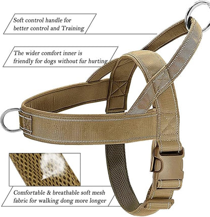 No Pull Dog Harness Brown for Small Medium Large Sized Dogs, Reflective Escape Proof Adjustable Dog Harnesses with 2 Patch, XL