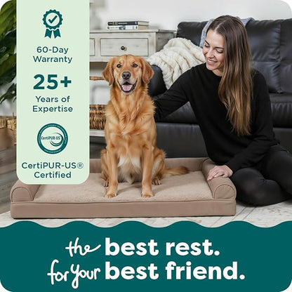 Furhaven Cooling Gel Dog Bed for Large Dogs w/ Removable Bolsters & Washable Cover, For Dogs Up to 95 lbs - Plush & Suede Sofa - Almondine, Jumbo/XL
