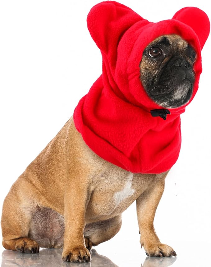 Clysee Winter Dog Hats Quiet Ears for Dogs Ear Muffs Pet Neck Warmer Scarf Hoodie Noise Protection Cover Beanie Head Wrap Costume for Pet Dog Cats(Red,M)