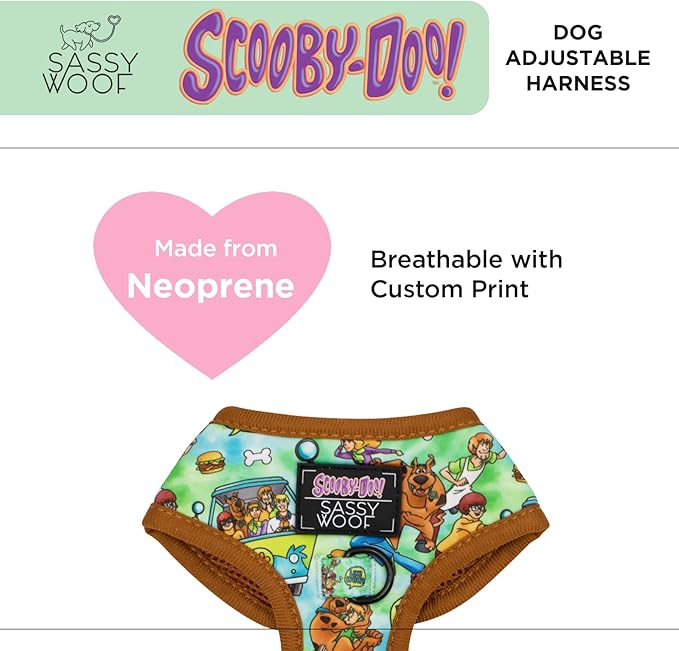 Sassy Woof Dog Adjustable Harness - Scooby-Doo™ - S, Breathable Mesh, No Pull Design with Two D-Rings, Patented Design, Perfect for Small Dogs and Puppies - Officially Licensed