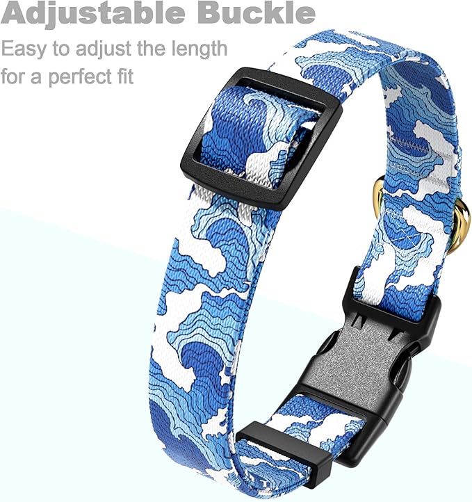 Rnivvi Dog Collar for Small Dogs, Cute Heavy Duty Adjustable Puppy Collar with Quick Release Buckle for Boy Girl & Female, Pet Accessories for Walking Running, XS Length 5/8" Width, Japanese Wave