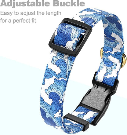 Rnivvi Dog Collar for Small Dogs, Cute Heavy Duty Adjustable Puppy Collar with Quick Release Buckle for Boy Girl & Female, Pet Accessories for Walking Running, XS Length 5/8" Width, Japanese Wave