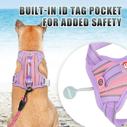 BARKBAY No Pull Dog Harness Large Reflective Dog Harness with Front Clip and Easy Control Handle for Walking Training Running with ID tag Pocket(Baby Pink & Violet Purple,S)