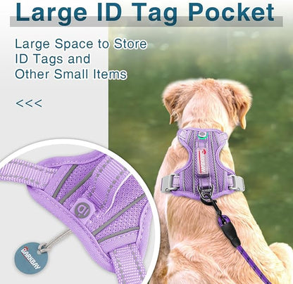 BARKBAY Dog Harness No Pull with ID Tag Pocket - Heavy Duty, Reflective, Easy Control for Large Dogs(Violet Purple,XS)