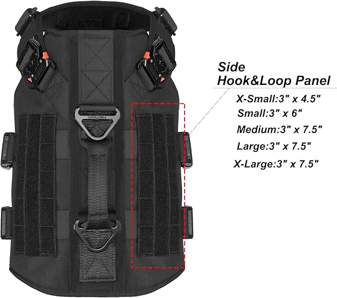 ICEFANG GN3 Tactical Dog Harness with 6X Buckle,Dog Molle Vest with Handle,3/4 Body Coverage,Hook and Loop Panel for ID Patch,No Pulling Front Clip (XL (32"-39" Girth), Black)
