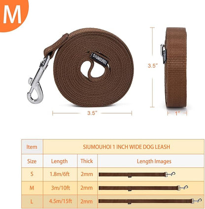 Siumouhoi Strong Durable Nylon Dog Training Leash, 1 Inch Wide Traction Rope, 6 ft 10ft 15ft Long, for Small and Medium Dog (Brown, 10 Feet)