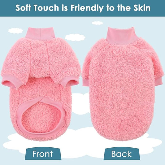 SUNFURA Sphynx Cat Sweater, Hairless Cats Turtleneck Pullover Kitten Sweaters for Cats Only, Warm and Soft Cat Pajamas Shirt with Sleeves Pet Winter Clothes Fleece Jumpsuit for Puppy, Pink M