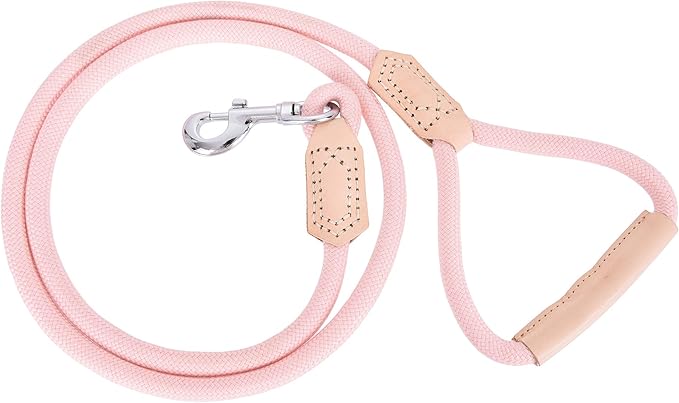 Mile High Life | Premium Leather Dog Leash | Strong Rope Leash | Leather Handle | Zinc Alloy Strong Clasp | Small Medium Large Dogs | 4/5/6 Feet(Pink, 72 Inch (Pack of 1))