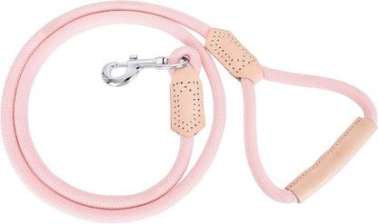 Mile High Life | Premium Leather Dog Leash | Strong Rope Leash | Leather Handle | Zinc Alloy Strong Clasp | Small Medium Large Dogs | 4/5/6 Feet(Pink, 60 Inch (Pack of 1))
