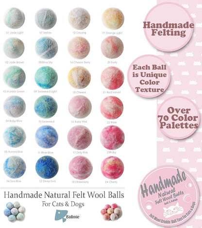 BALLMIE Felt Wool Cat Toys Ball with Catnip and Bell, Natural Handmade (Baby Pink (5 Units))