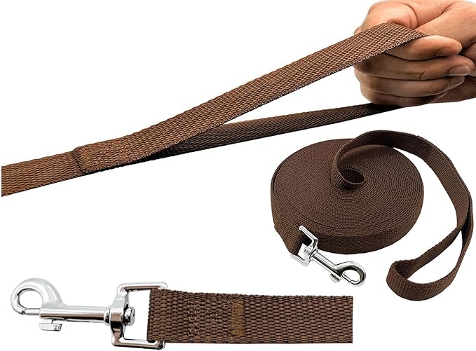 PETGOGO 15ft 20ft 30ft 40ft 50ft Long Dog/Puppy Lead Obedience Recall Training Dog Leashes for Small Medium Dogs Camping, Training, Play, or Backyard (Brown, 1" x 30FT)