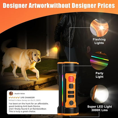 Chwwen Dog Bark Deterrent Devices 2025 Release Anti Barking Device for Dogs Barking Silencer in 55FT 3X Head Anti Bark Device with Flashlight &Party Flashlight Portable Training Tool