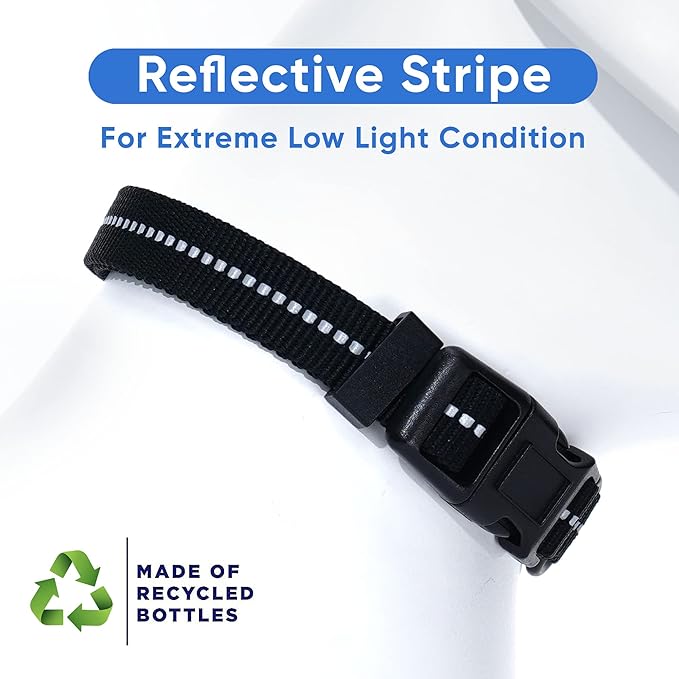 Pawtitas Recycled Dog Collar with Reflective Stitched Puppy Collar Made from Plastic Bottles Collected from Oceans Large Black Sea
