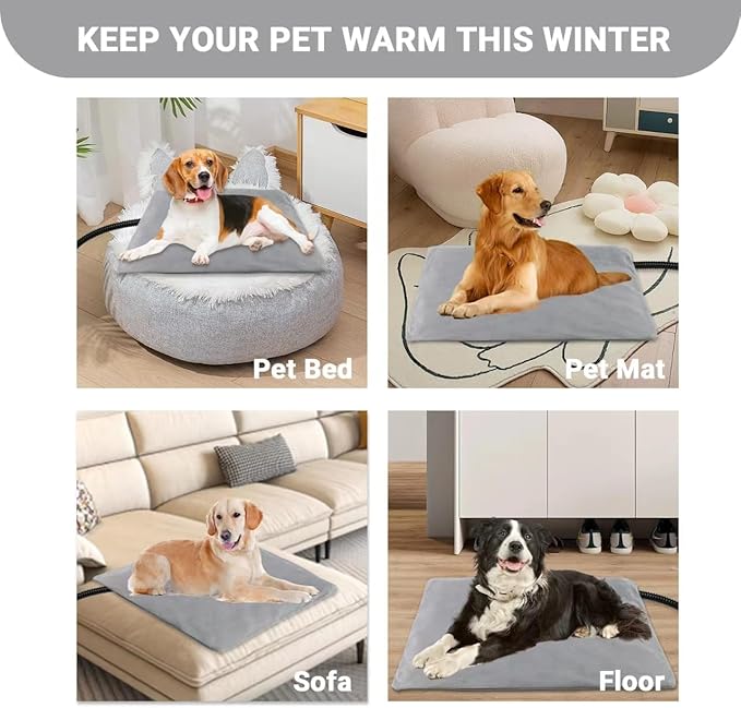 TinyWiz Pet Heating Pad for Dogs and Cats with Temperature Adjustable Timer, Indoor Outdoor Heated Bed with Overheating Protection and Warming Pad for Cat Dog House