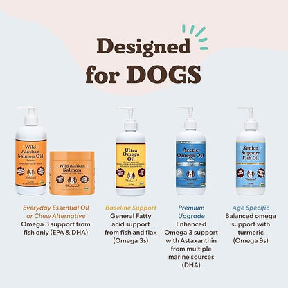 Natural Dog Company Arctic Omega Oil for Dogs – Salmon, Pollock, Krill & Algal, DHA Supports Skin & Coat, Joint Mobility, Cognitive Health & Immune Wellness, Liquid Fish Oil Pump,16 oz
