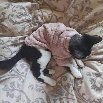 Turtleneck Sweater for Sphynx Cat Soft Coral Fleece Cat Clothes Thick Winter Warm Outfit Coat for Hairless Cats and Small Dogs Apparel with Sleeves (Pink, M (5-7 lbs))