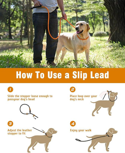 lynxking Dog Leash Slip Lead 5 6 8 FT Dog Training Leash Strong Heavy Duty Braided No Pull Training Lead Leashes for Small Medium Large Dogs