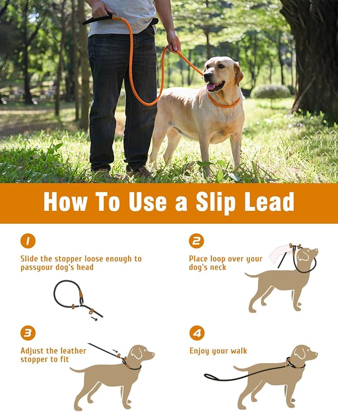 lynxking Dog Leash Slip Lead 5 6 8 FT Dog Training Leash Strong Heavy Duty Braided No Pull Training Lead Leashes