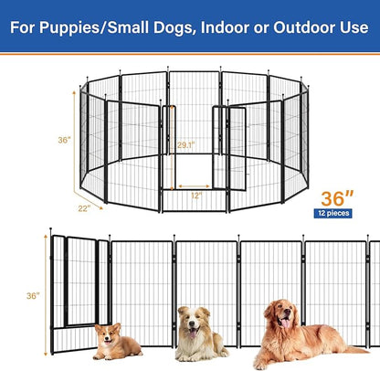 PETREEK Dog Playpen 36 inch 12 Panels for Indoor & Outdoor Use – Heavy-Duty Metal Pet Fence with Ground Stakes, Rounded Ball Tops for Safety, Stable & Foldable Design, Easy to Assemble