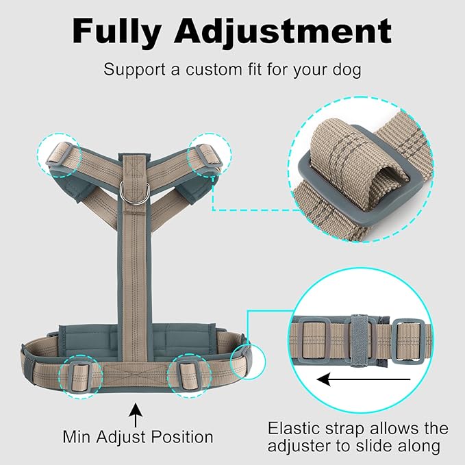 Plutus Pet No Pull Dog Harness, Adjustable Nylon Harness with Soft Padding, Reflective and Heavy Duty Dog Harness for Small, Medium, Large Dogs(Beige, L)