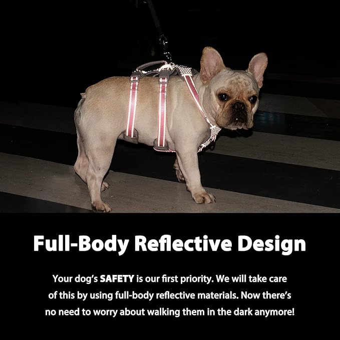Huntboo No Escape Dog Harness, Escape Proof Harness, Fully Reflective Harness with Padded Handle, Breathable,Durable, Adjustable Vest for Small Dogs Walking, Training, and Running Gear（Pink,S