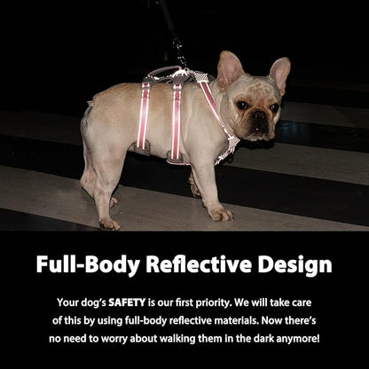 Huntboo No Escape Dog Harness, Escape Proof Harness, Fully Reflective Harness with Padded Handle, Breathable,Durable, Adjustable Vest for Small Dogs Walking, Training, and Running Gear（Pink,S