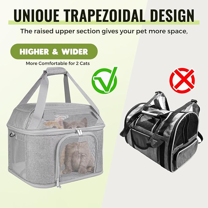 Top-Expandable Pet Carrier 17x11.8x13 Inches Underseat Up to 20lbs, Soft-Sided Carrier Travel Carriers with Padded Shoulder Strap for Small Cats and Dogs, Collapsible Waterproof Travel, Grey